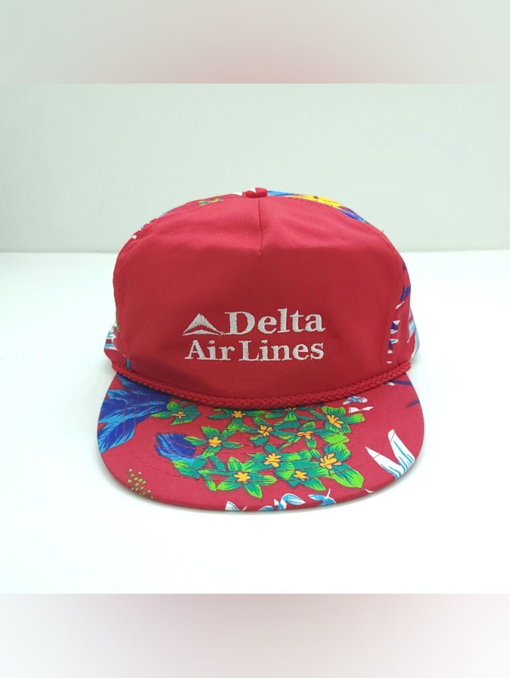 Delta Airlines Tropical Snapback Rope Hat Red Hawaiian Vintage